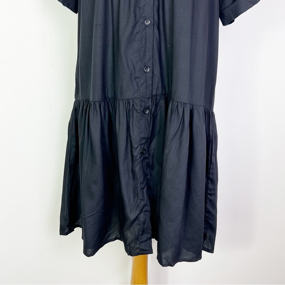 Long Tall Sally Black Short Sleeve Tiered Buffet Button Front Dress UK Size 12 - Picture 2 of 7